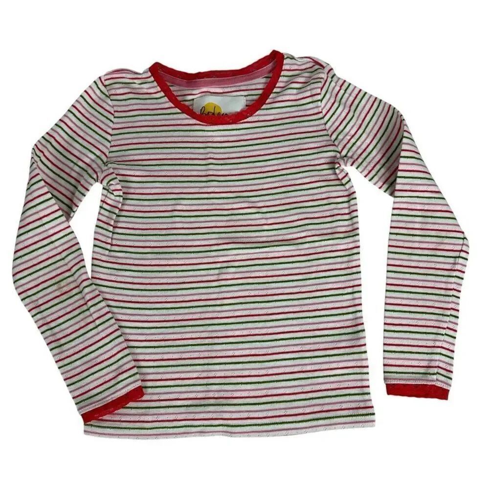 Mini Boden Stripe Long Sleeve T-Shirt size 8-9 Years Lace Neck